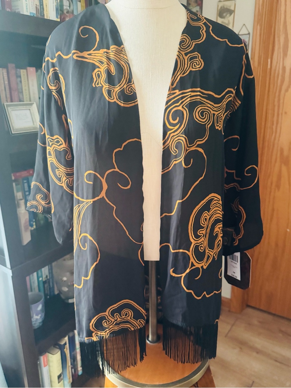 Midnight Hour American Horrir Story small Black & Gold Fringe Kimono Robe